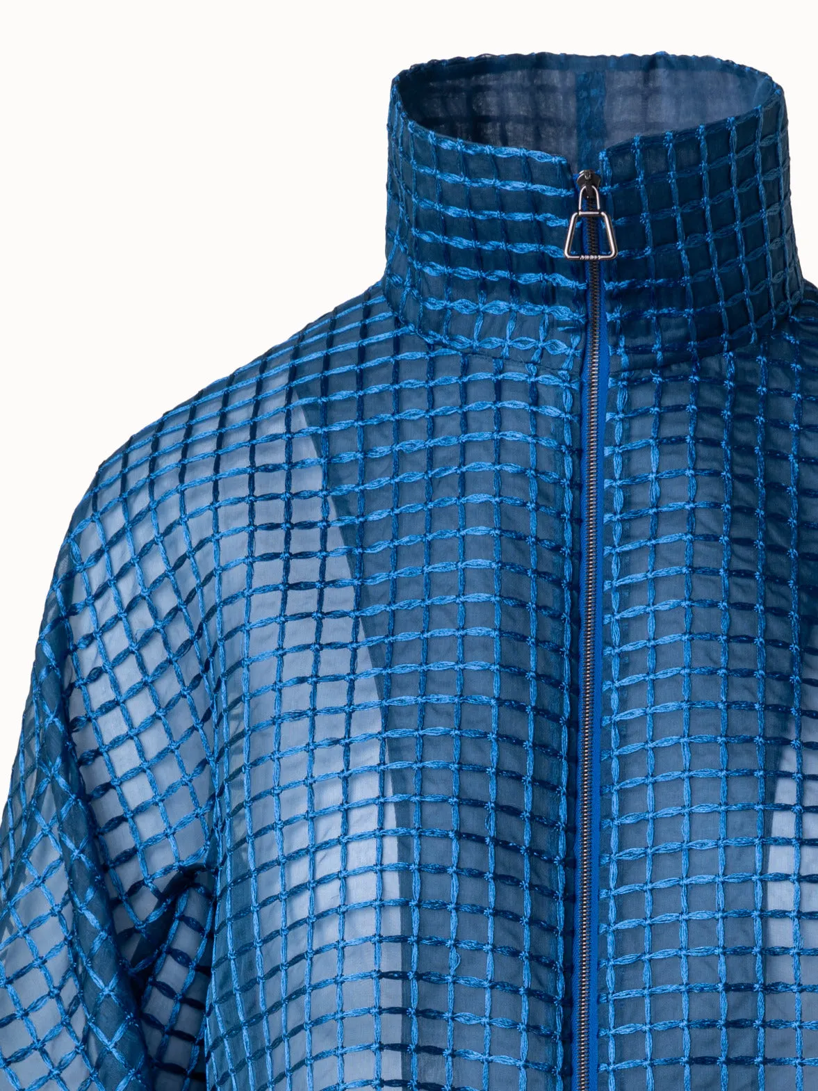 Short Silk Jacket with Window Plaid Embroidery