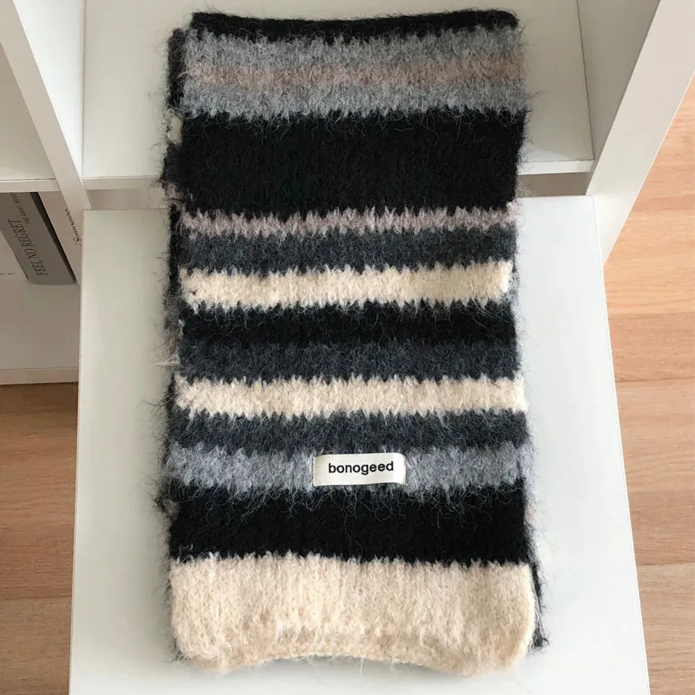 Sohiwoo Winter Striped Knitted Scarves For Women&Men Scarf Shawl Autumn Winter Warm Wraps Scarf Female Neck Scarf Shawls Unisex Scarves