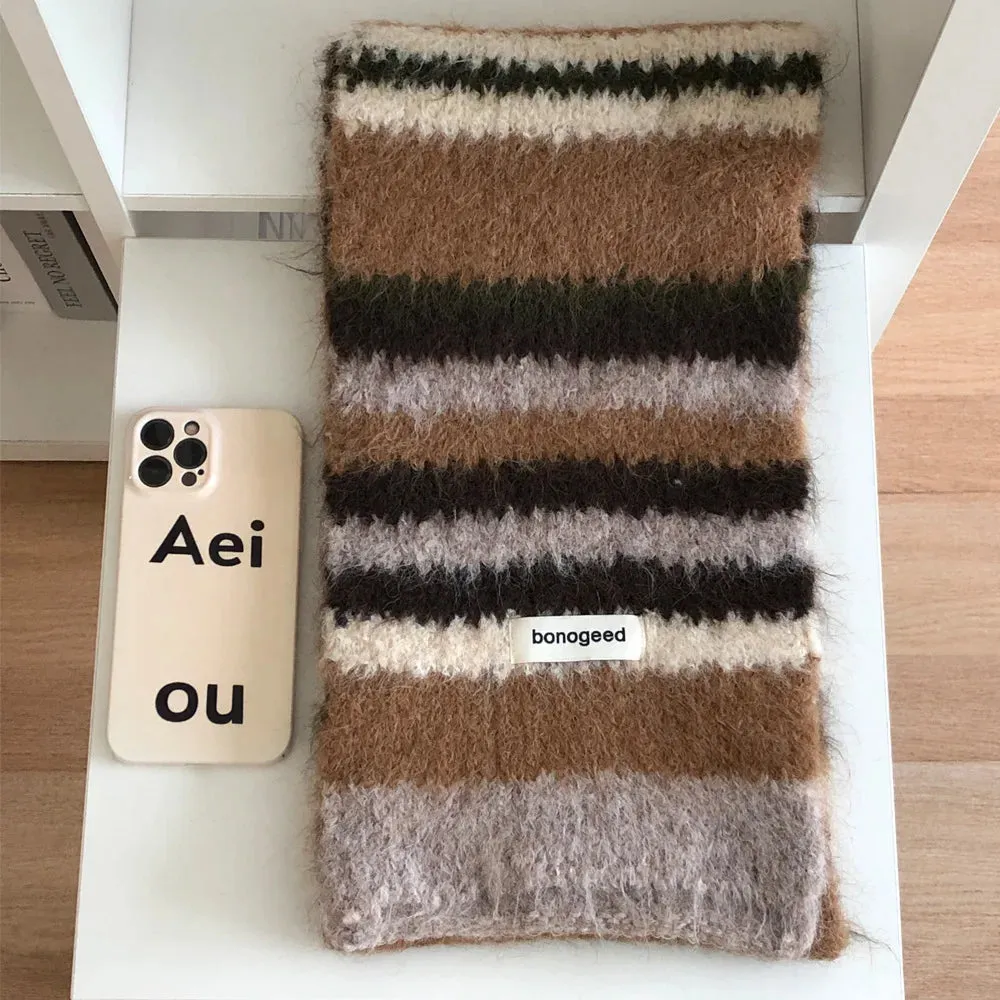 Sohiwoo Winter Striped Knitted Scarves For Women&Men Scarf Shawl Autumn Winter Warm Wraps Scarf Female Neck Scarf Shawls Unisex Scarves