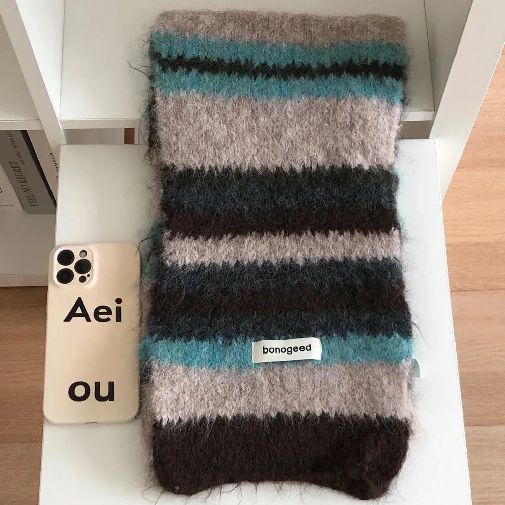 Sohiwoo Winter Striped Knitted Scarves For Women&Men Scarf Shawl Autumn Winter Warm Wraps Scarf Female Neck Scarf Shawls Unisex Scarves