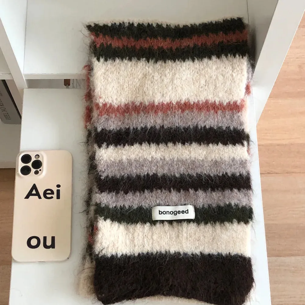 Sohiwoo Winter Striped Knitted Scarves For Women&Men Scarf Shawl Autumn Winter Warm Wraps Scarf Female Neck Scarf Shawls Unisex Scarves