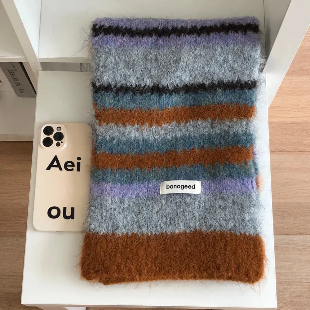 Sohiwoo Winter Striped Knitted Scarves For Women&Men Scarf Shawl Autumn Winter Warm Wraps Scarf Female Neck Scarf Shawls Unisex Scarves