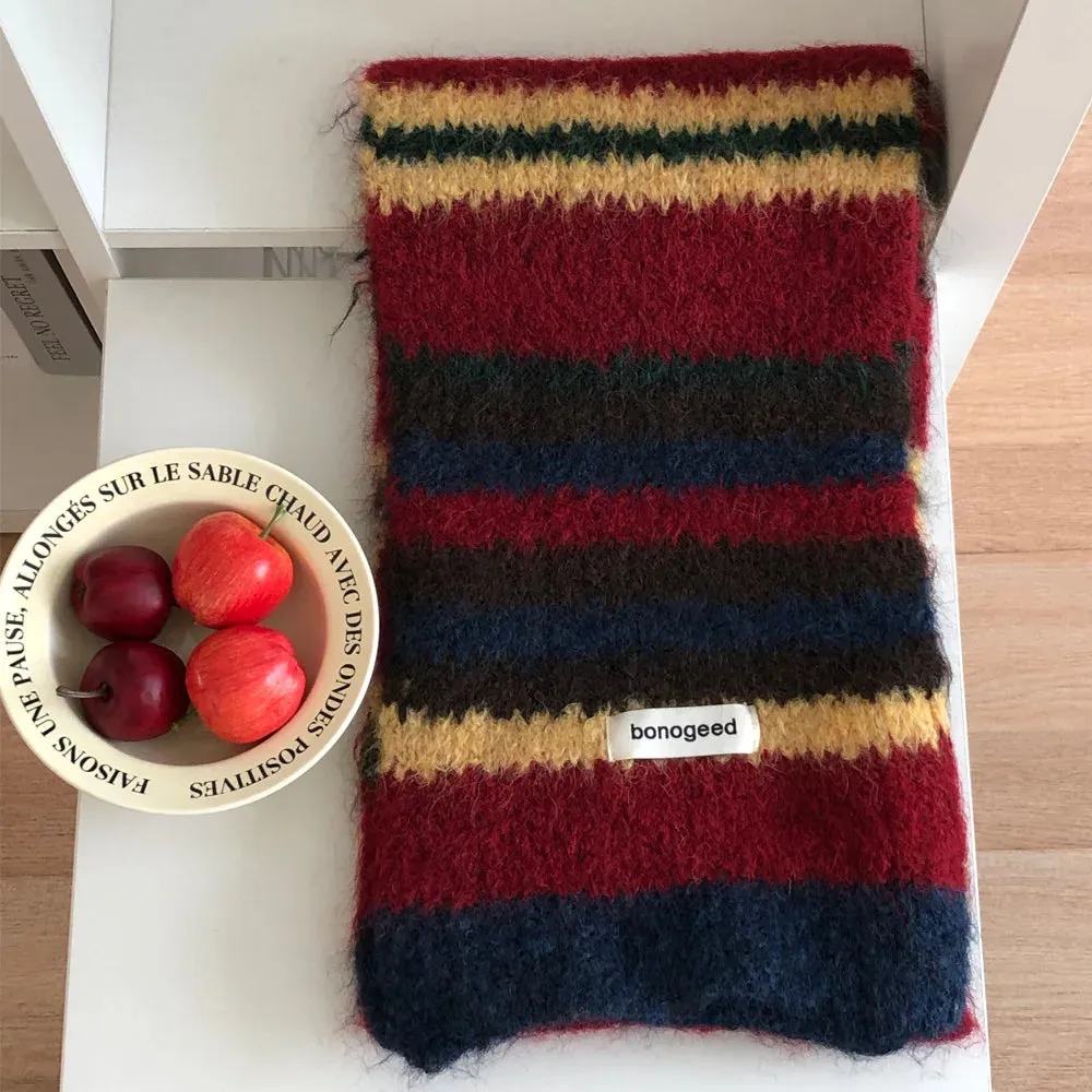 Sohiwoo Winter Striped Knitted Scarves For Women&Men Scarf Shawl Autumn Winter Warm Wraps Scarf Female Neck Scarf Shawls Unisex Scarves
