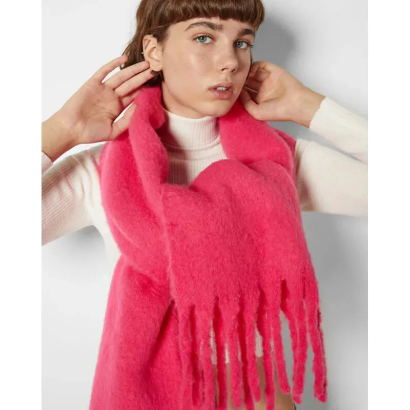 Tassels Scarf Women Thick Warm Simple Fashion Commuting Pure Color Scarf