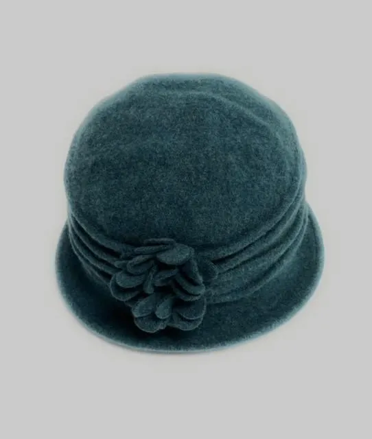 Teal Wool Pinecone Flower Hat