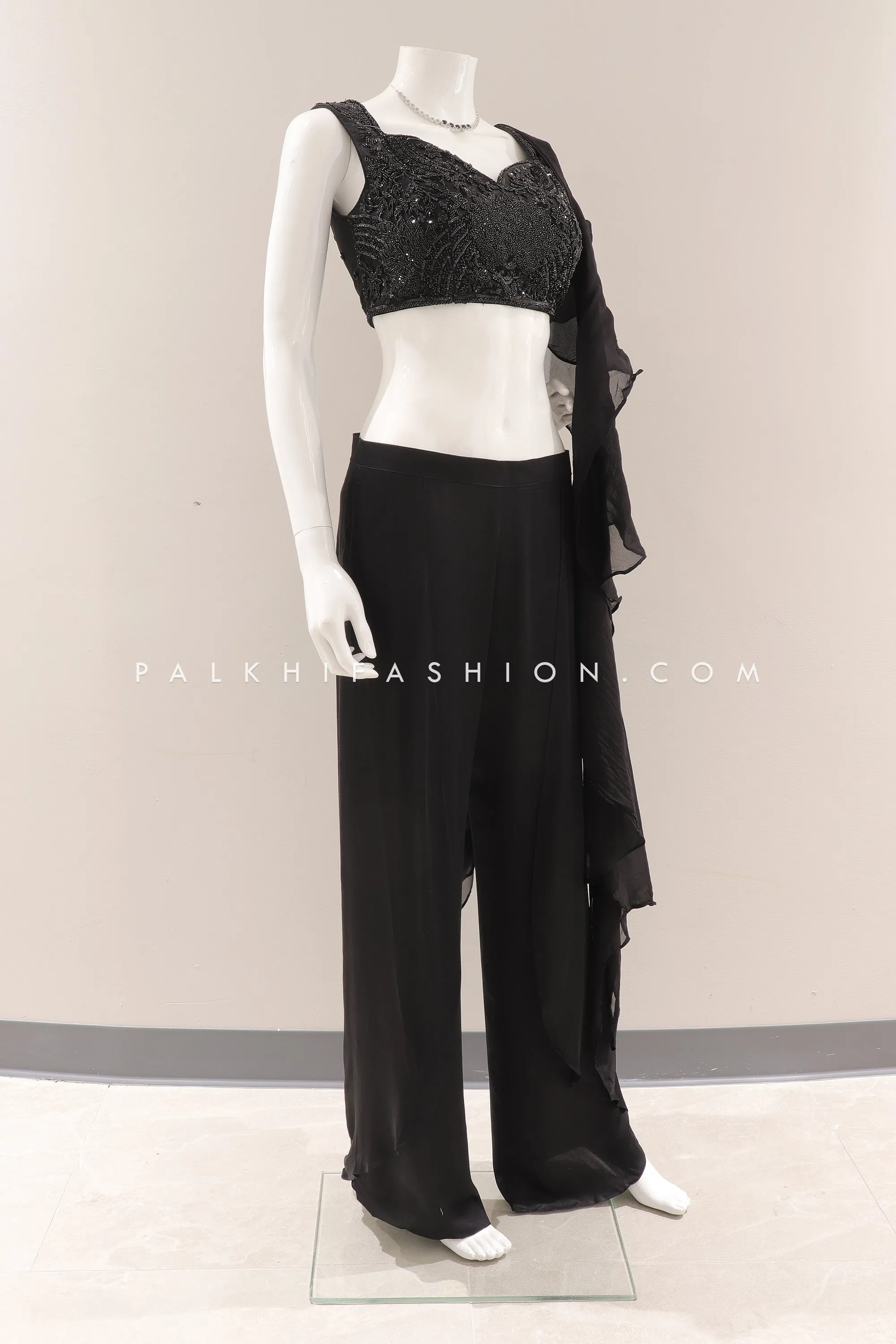 The Majestic Edit: Black Indian Designer Crop Top Outfit