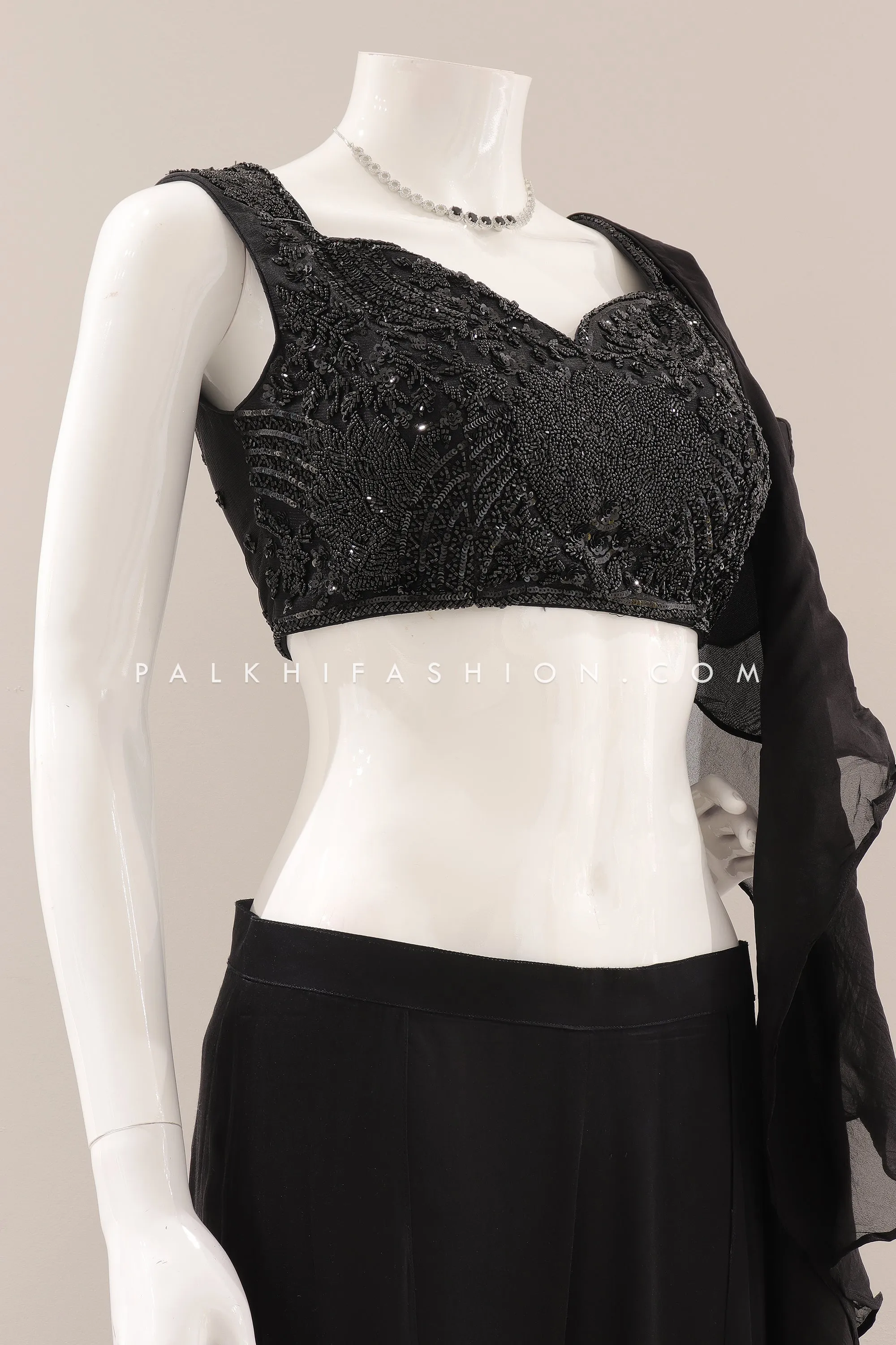 The Majestic Edit: Black Indian Designer Crop Top Outfit