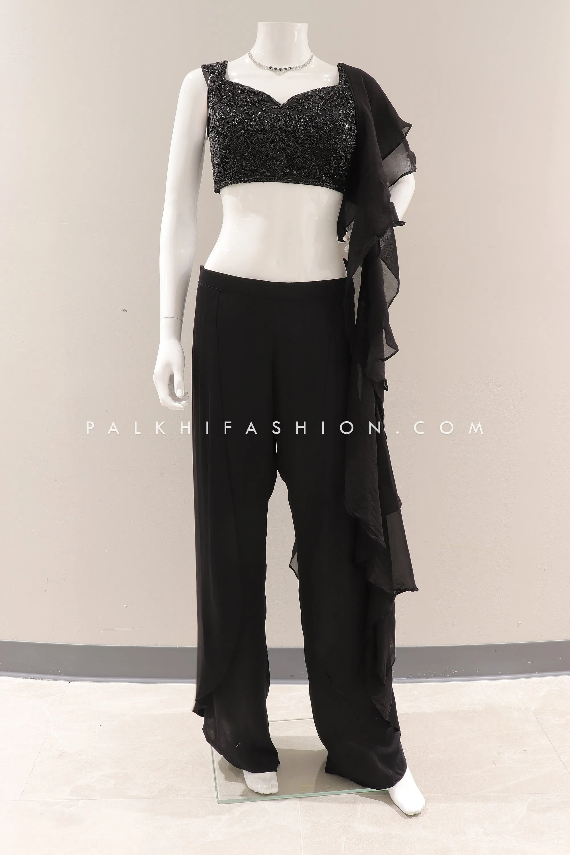 The Majestic Edit: Black Indian Designer Crop Top Outfit