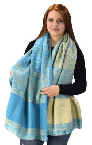 Thick 4 Ply Reversible Paisley Pashmina Blanket Scarf Black/Olive