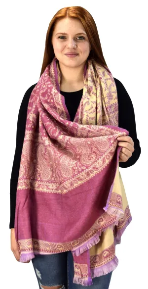 Thick 4 Ply Reversible Paisley Pashmina Blanket Scarf Turquoise/Tan