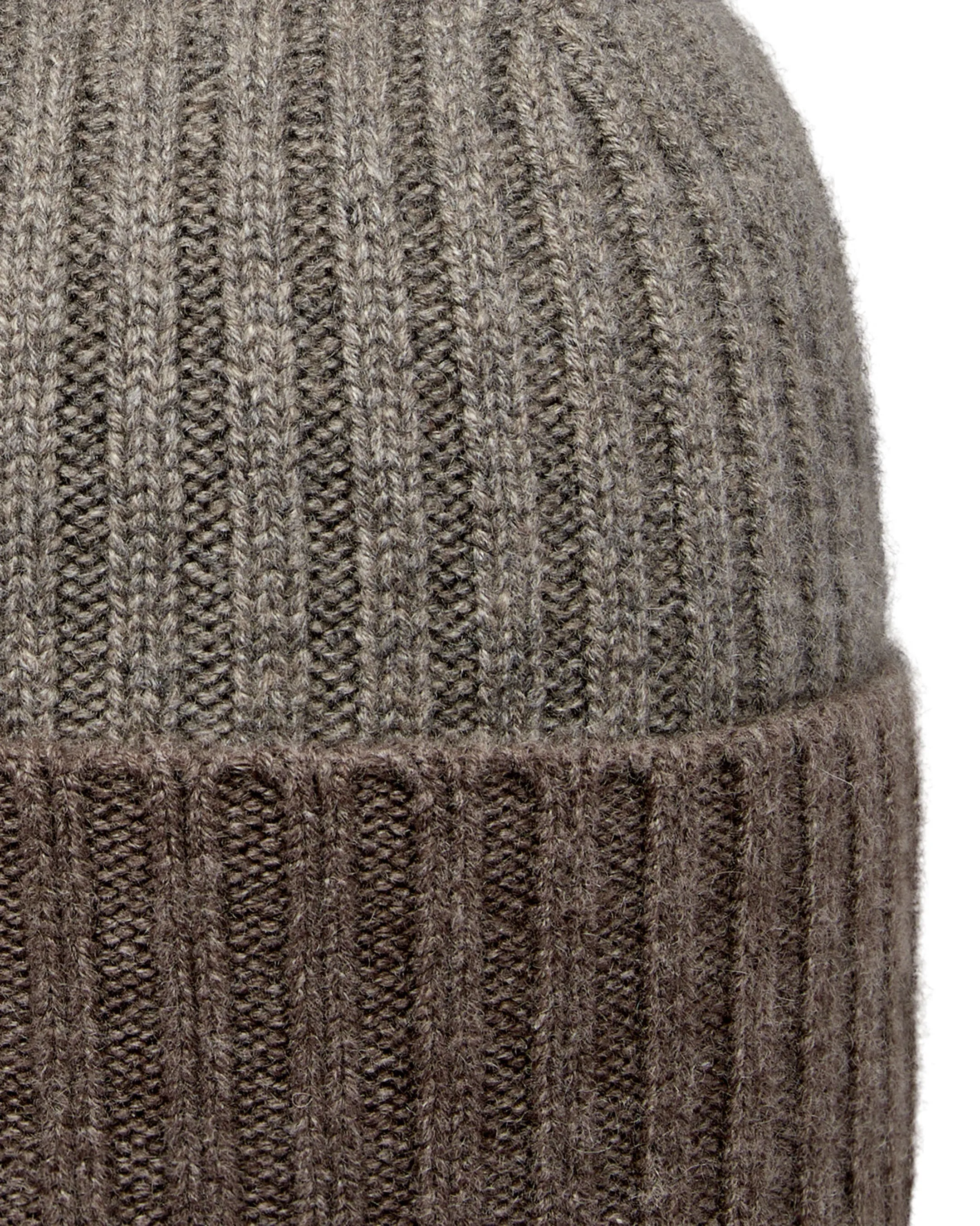 Unisex Chunky Rib Contrast Cashmere Hat Wood Smoke Brown