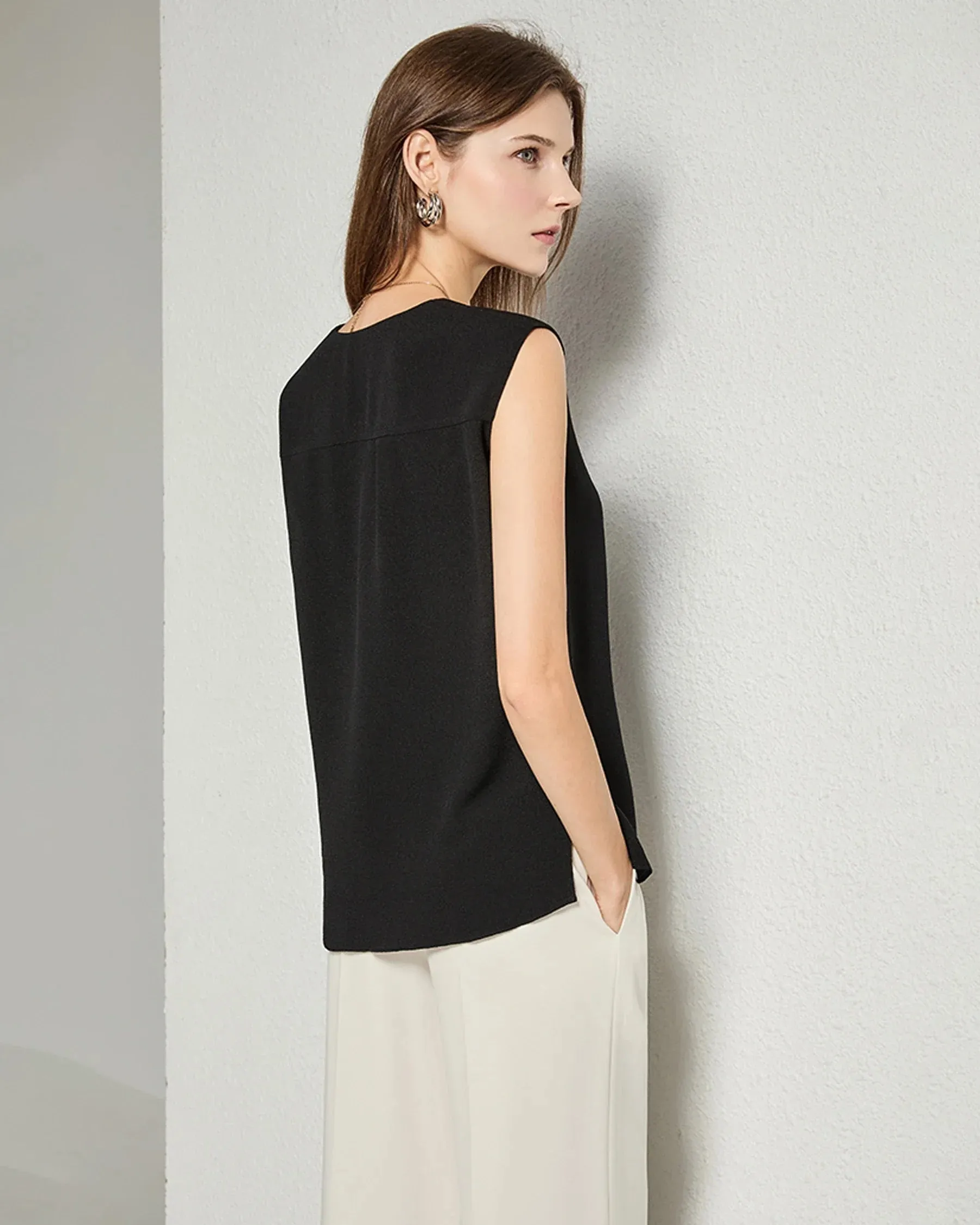V-neck Sleeveless Top Silk Shirt