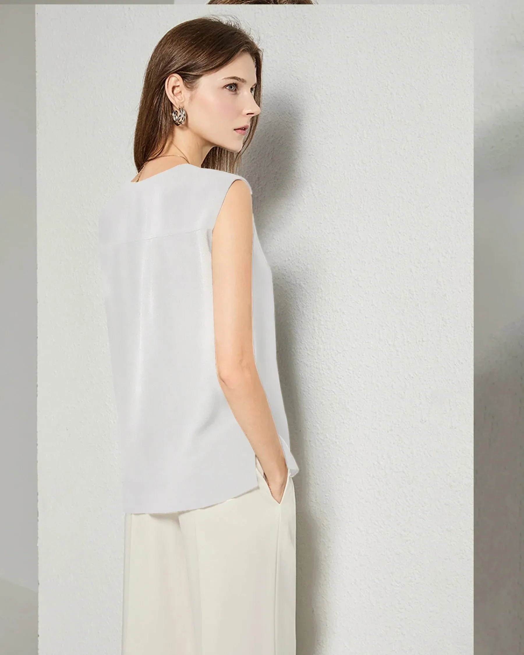 V-neck Sleeveless Top Silk Shirt