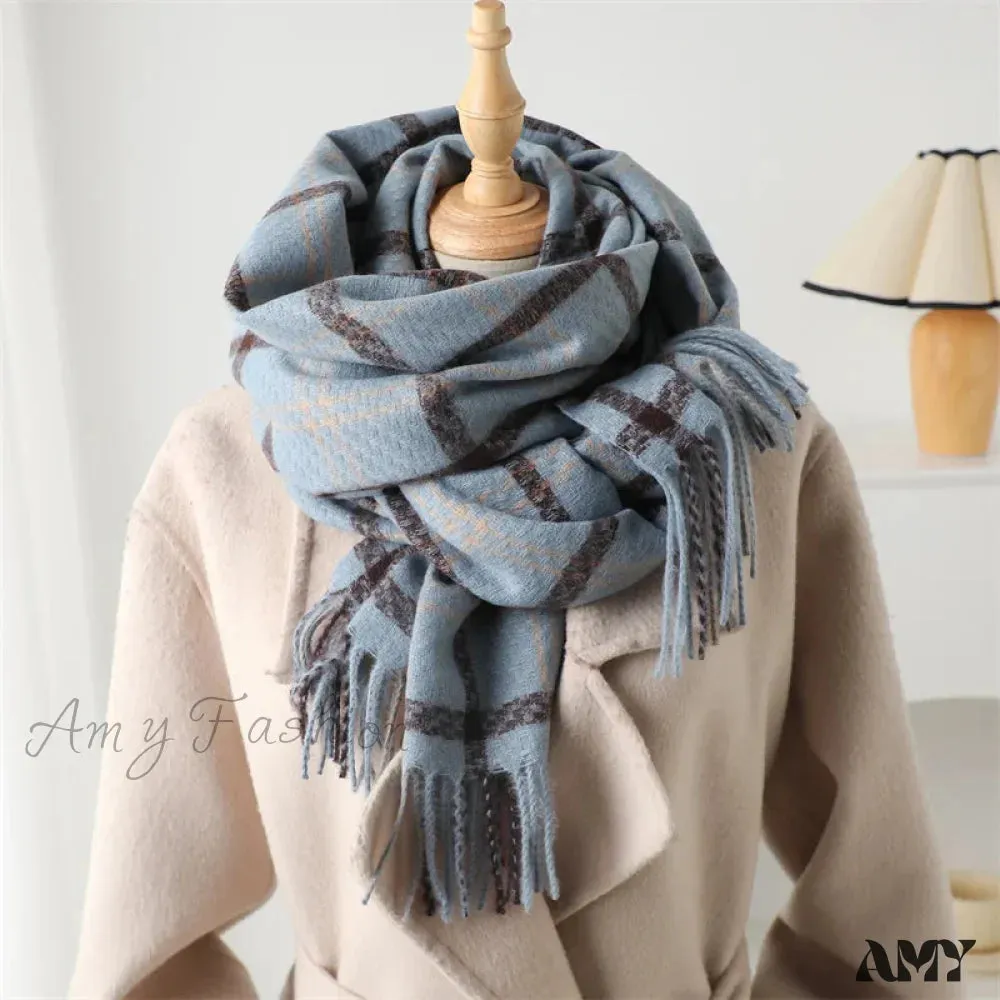 Vintage Style Cashmere Plaid Scarf - Unisex Winter Shawl Wrap