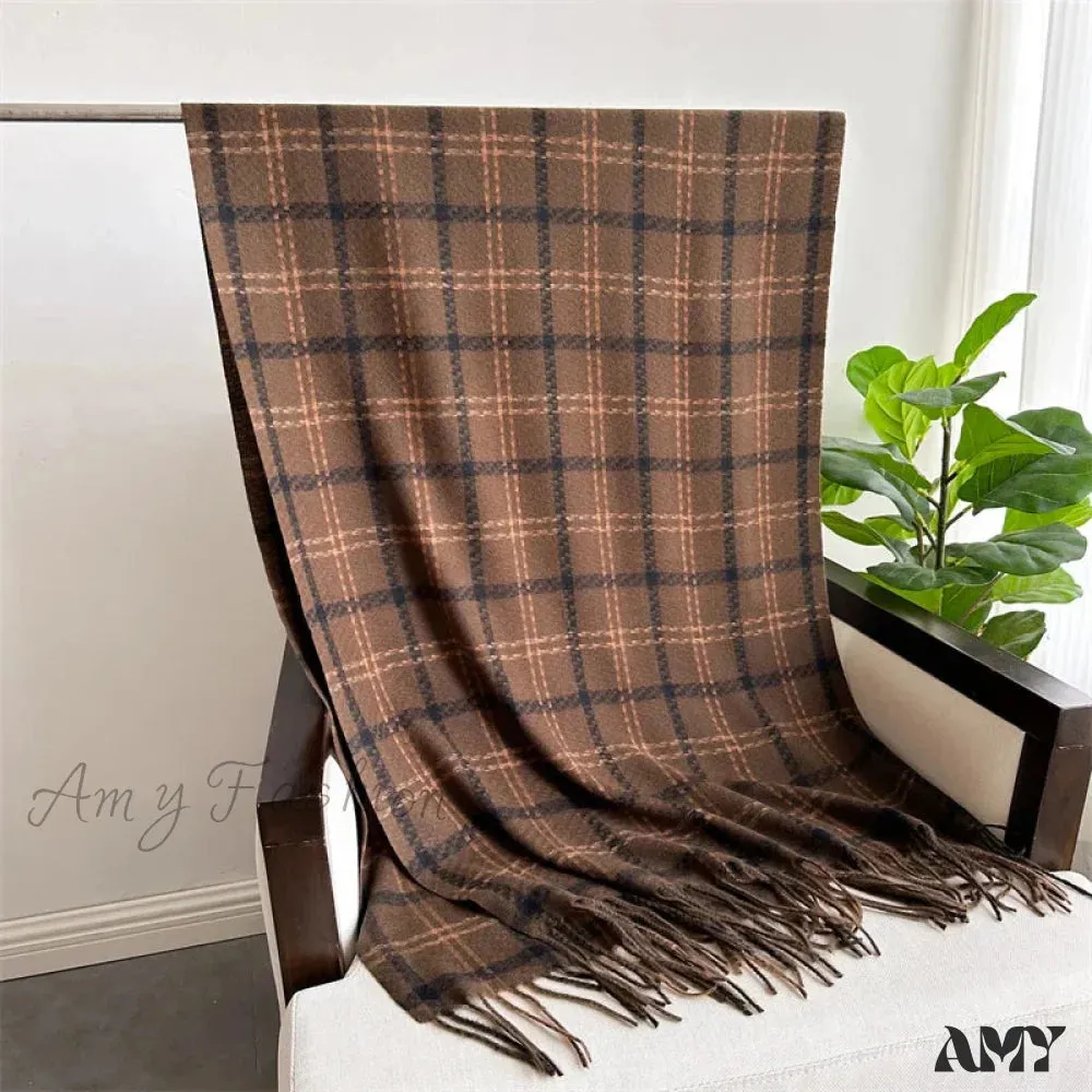 Vintage Style Cashmere Plaid Scarf - Unisex Winter Shawl Wrap