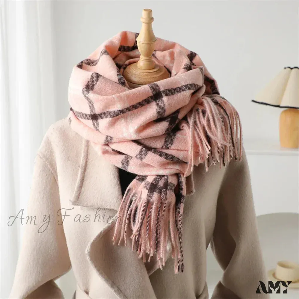 Vintage Style Cashmere Plaid Scarf - Unisex Winter Shawl Wrap