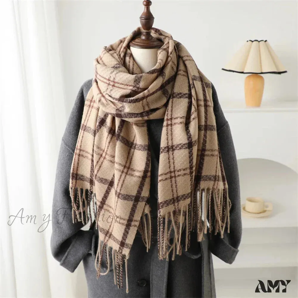 Vintage Style Cashmere Plaid Scarf - Unisex Winter Shawl Wrap