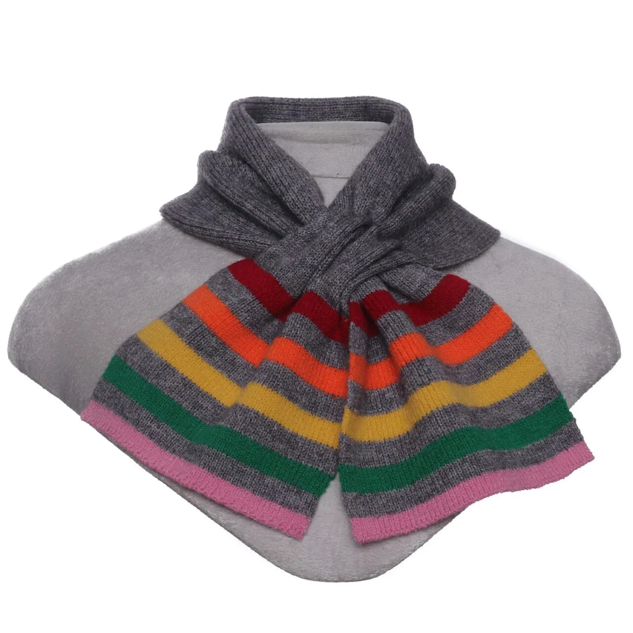 Winter Pull Through Scarf Knit Rainbow Grey