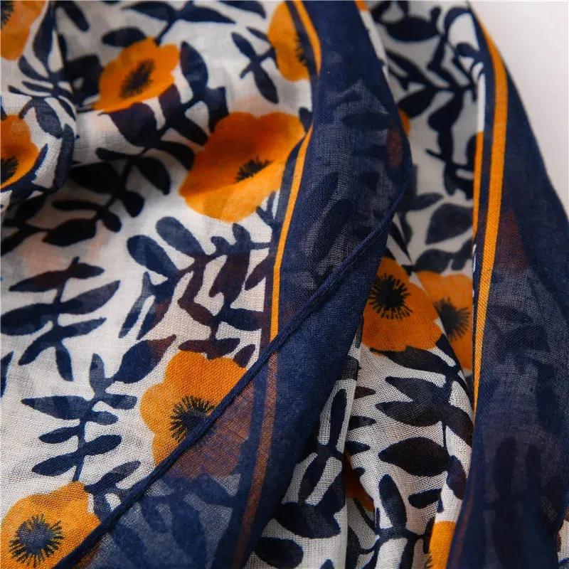 Women Flower Printed Tassels Muslim Head Wraps Scarves