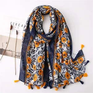 Women Flower Printed Tassels Muslim Head Wraps Scarves