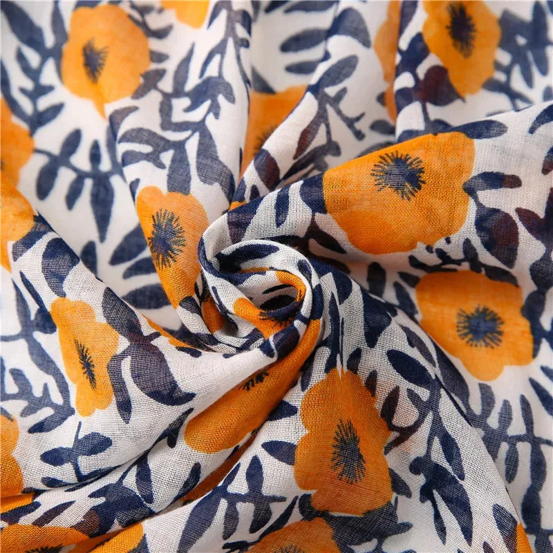Women Flower Printed Tassels Muslim Head Wraps Scarves