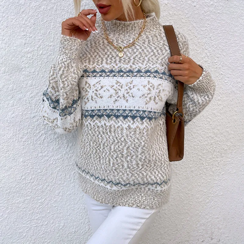 Women's Cozy Cashmere Jumper with Snowflake Pattern and High Neck | Ideal for Autumn/Winter