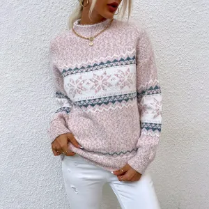 Women's Cozy Cashmere Jumper with Snowflake Pattern and High Neck | Ideal for Autumn/Winter