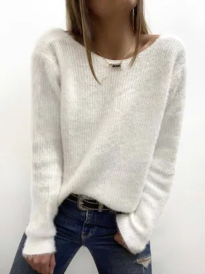 Women's Trendy White Wide Neck Knitted Jumper | Ideal for Autumn/Winter